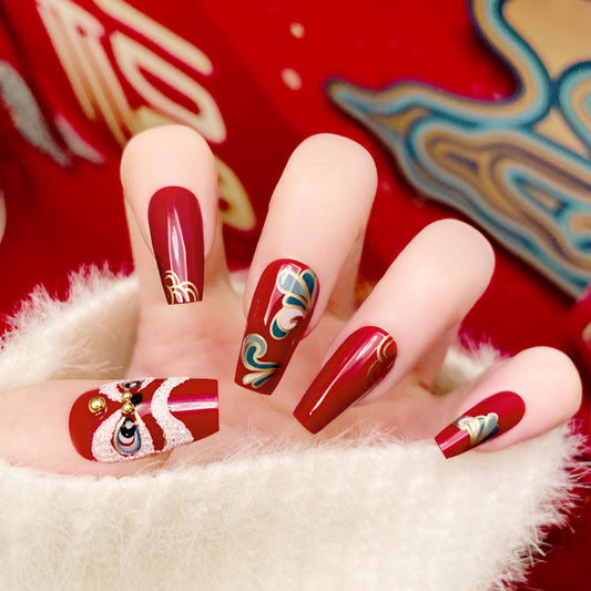 Fashion  nail Fake Nail Patch New Year Manicure New Year Chinese New Year Celebration Joyous Xingshi Wear Nail Finished Patch Wear Nail A54