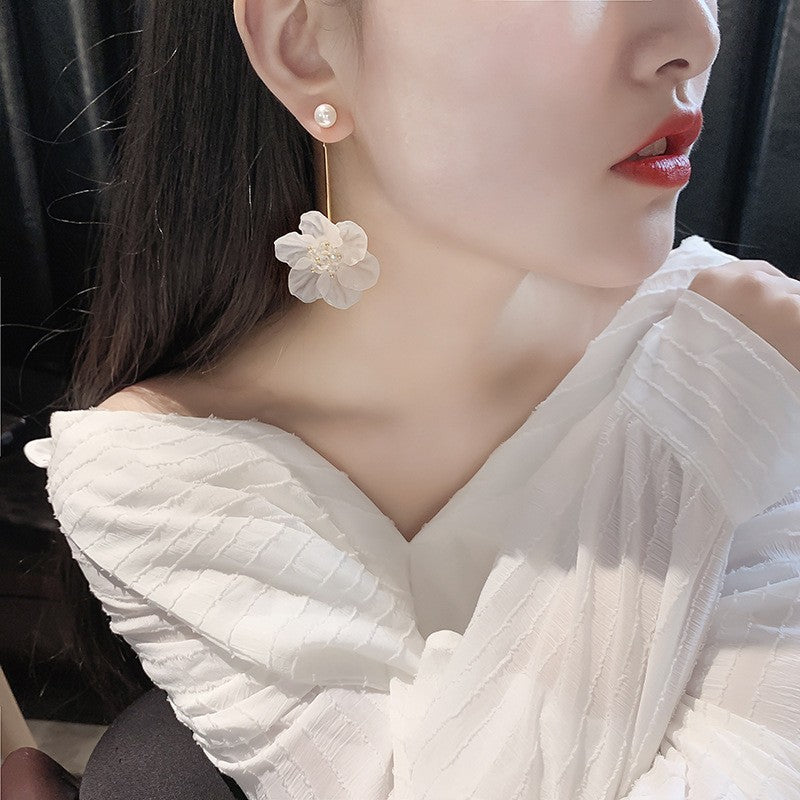 银针镶钻珍珠花朵耳环韩国东大门时尚小清新耳钉甜美少女心耳饰品