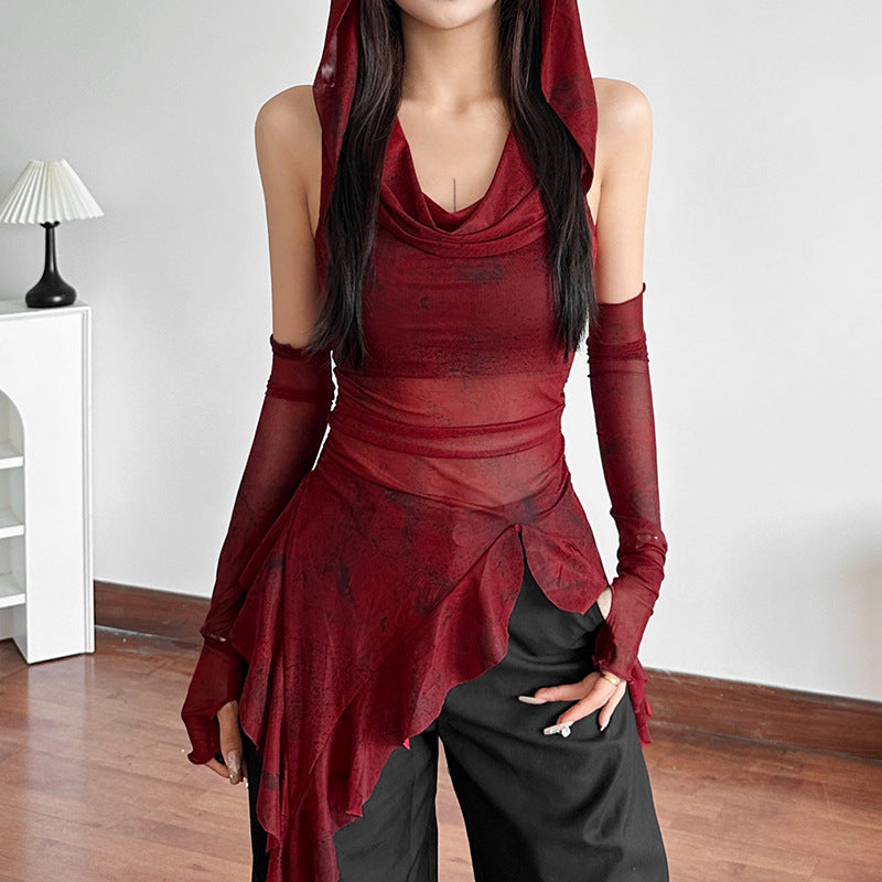 Free shipping   new women's clothing solid color slim street fashion hooded sleeveless gauze top tops