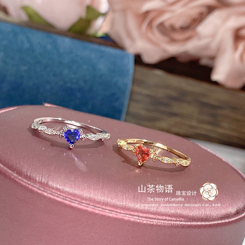 Camellia复古新款仿碧玺彩宝戒指 小富婆直播热卖伦敦蓝刚玉指环