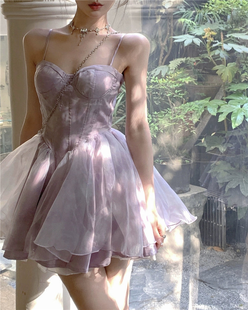 Fashion women's wear Tea Break French Style Fishbone Sling Dress Fairy Birthday Dinner Suit Disney Princess on the Run Bubble Skirt