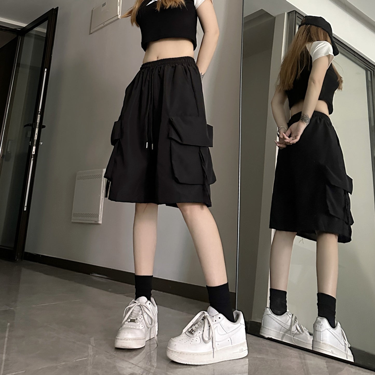 Dopamine pants Free shipping Tattoo Dopamine sports shorts women's American summer thin outer wear wide-leg casual and thin quick-drying overalls five points