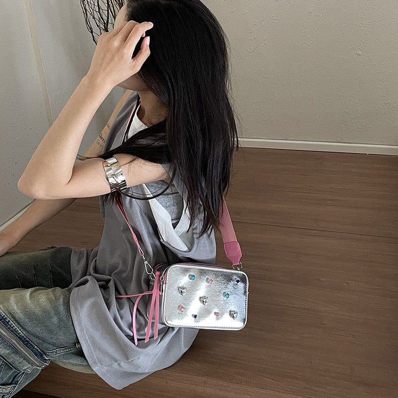 Dopamine Bag Free shipping Tattoo Popular dopamine contrasting color trend camera bag new women's bag fashion letter color block splicing small square bag messenger bag