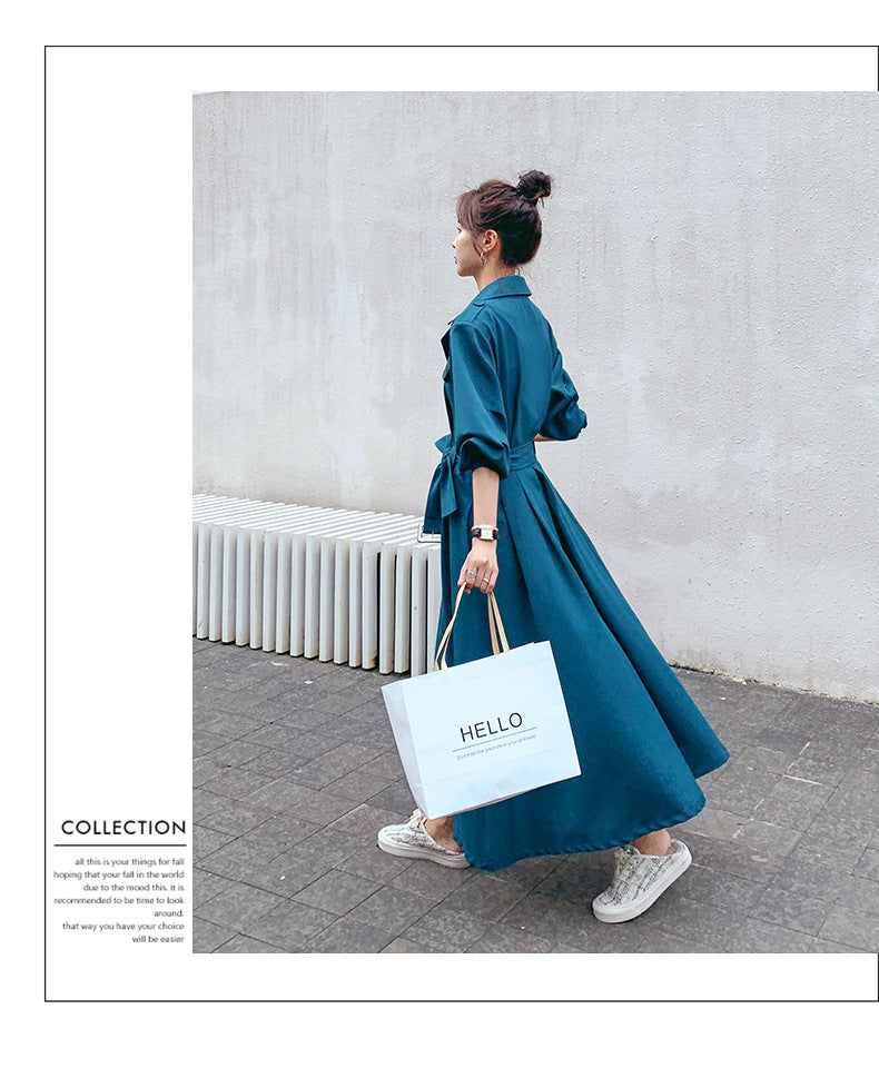 Fashion women's wear Real Shot Large Skirt Windbreaker Dress Women's Mid-Length 2024 Autumn and Winter Clothing New Waist Trimming Fashion Fashion Coat
