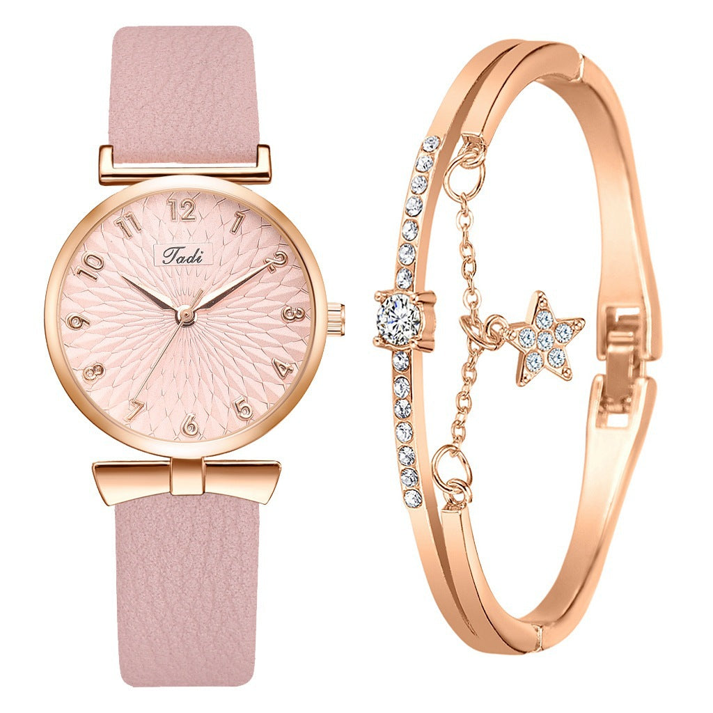 Fashion women's watch2021 AliExpress Cross-Border Hot Korean Style Trendy Simplicity Personalized Bow Women's Bracelet Watch Suit Wholesale
