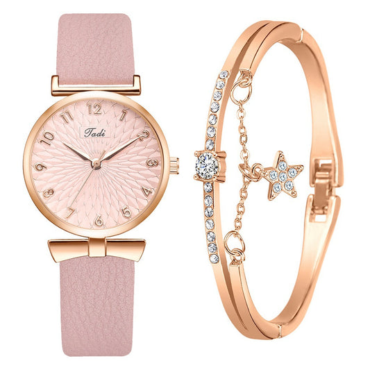 Fashion women's watch2021 AliExpress Cross-Border Hot Korean Style Trendy Simplicity Personalized Bow Women's Bracelet Watch Suit Wholesale