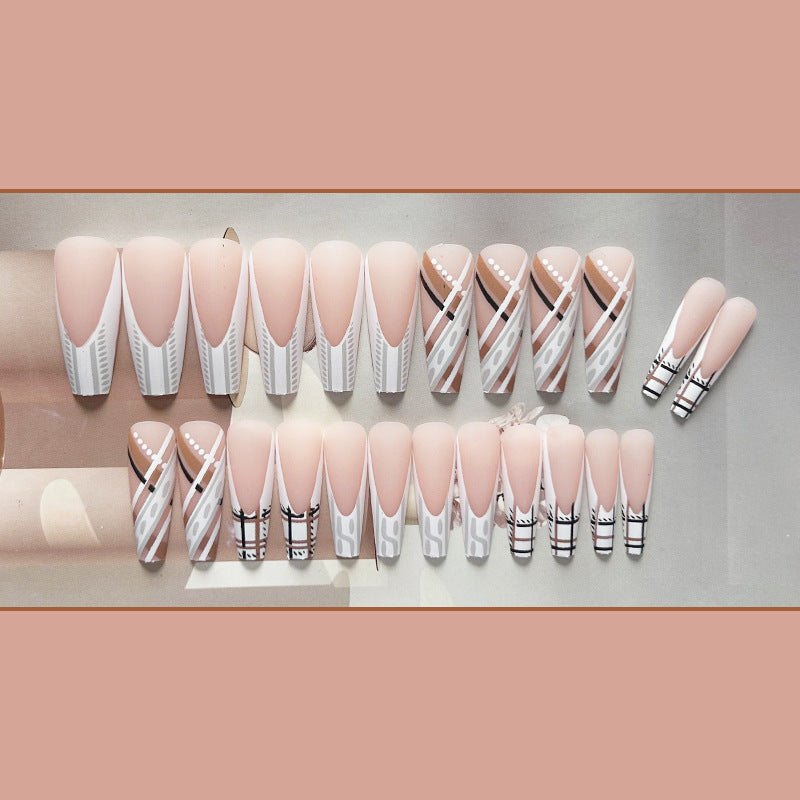 呢格法式穿戴甲蝴蝶nails 格纹跨境美甲片外贸假指甲长甲美甲贴片
