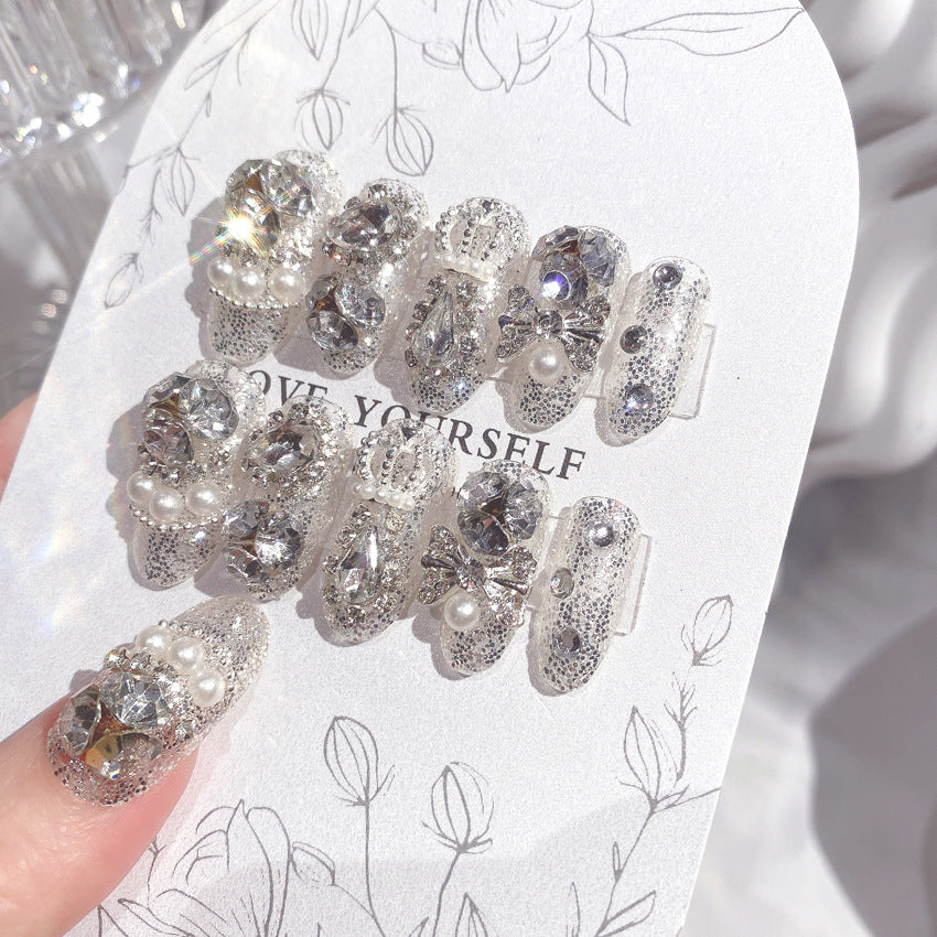 Fashion  nail Wear Nail Finished Manicure 24 Pieces Boxed Fake Nails Wholesale Shining Gem Bride Nail Stickers U36