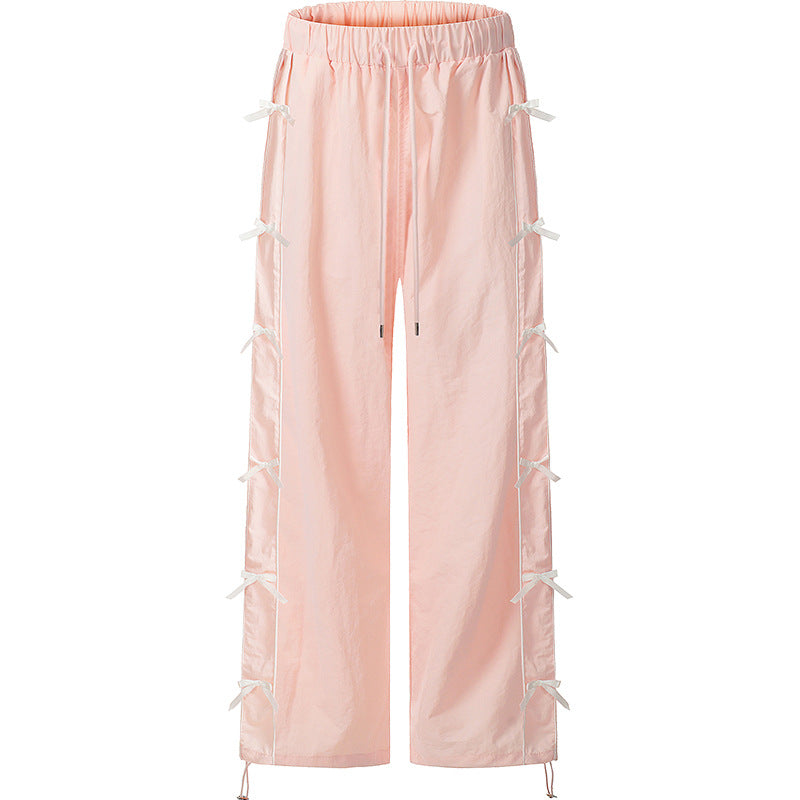 Dopamine pants Free shipping Tattoo Pink dopamine bow quick-drying overalls women's summer new thin straight casual loose wide-leg pants