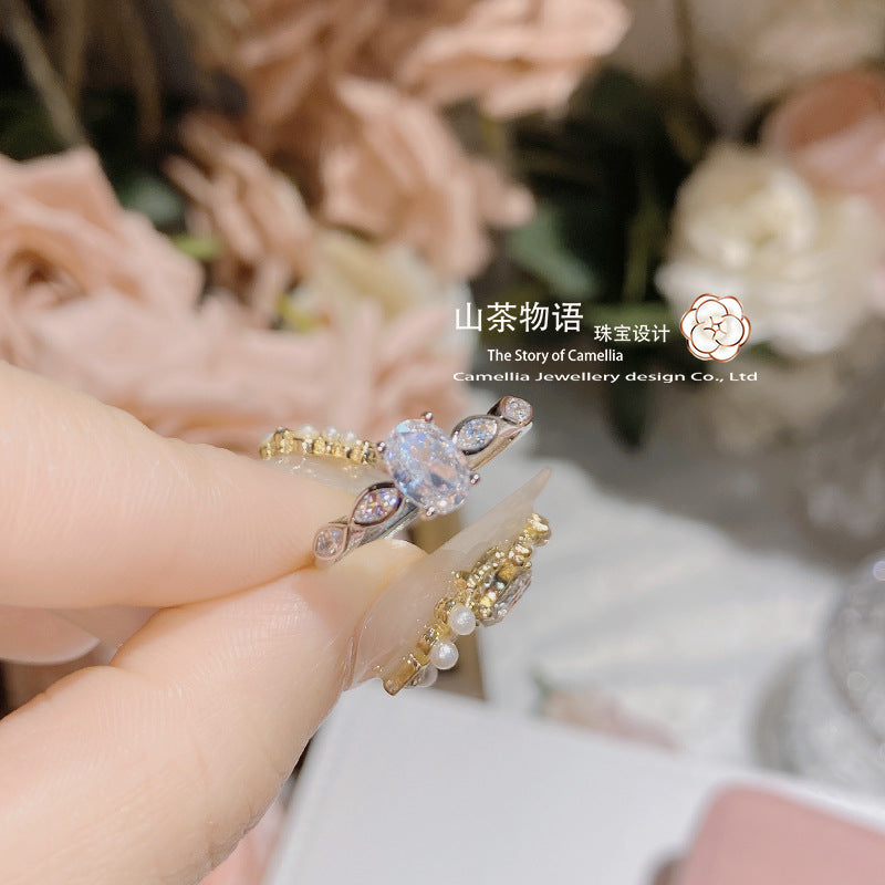 山茶新品香港专柜同款小鹅蛋婚戒 小众至简璀璨闪耀镀18K金指环女