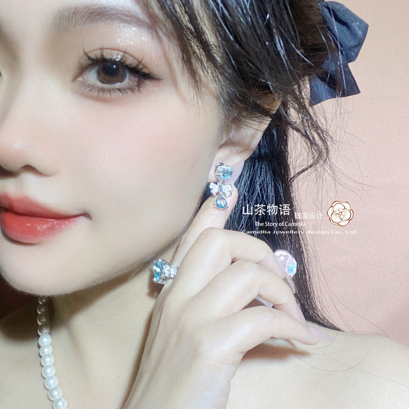珠宝首饰山茶日系新款温柔甜美小香设计满钻耳饰  镀金微镶粉色系银针耳钉