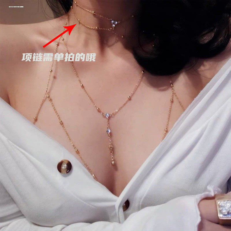 珠宝首饰胸链身体链欧美bodychain性感比基尼bikini立体后背链露背装配饰