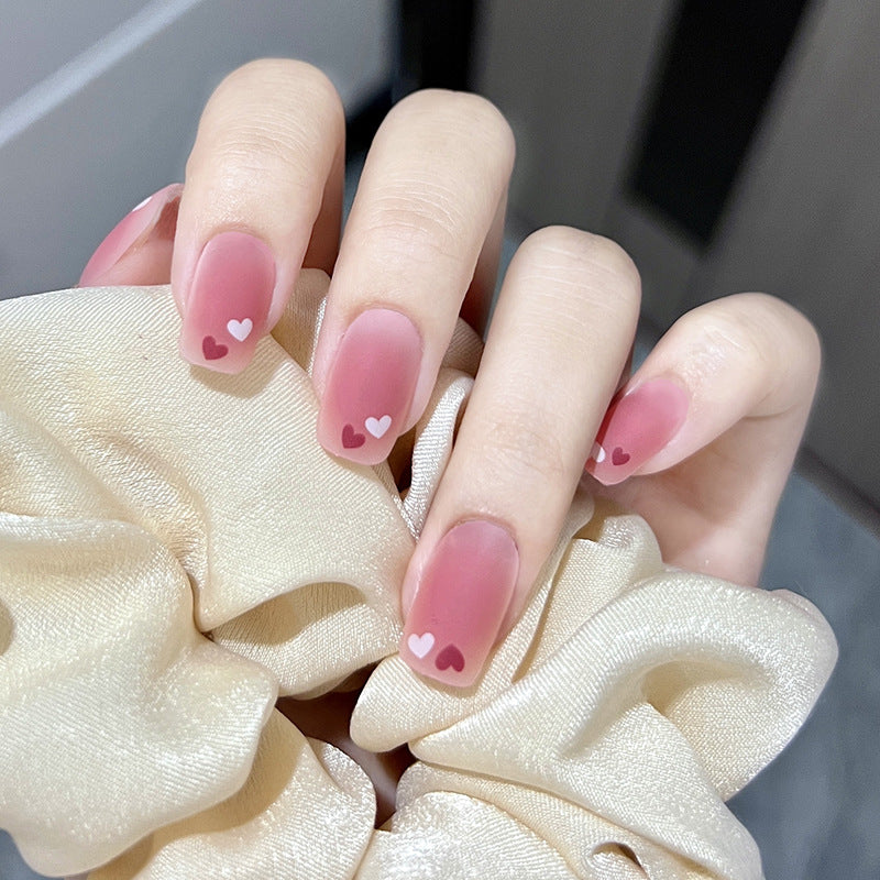俏皮爱心穿戴甲腮红指甲贴片可爱美甲片假指甲美甲贴片成品甲批发