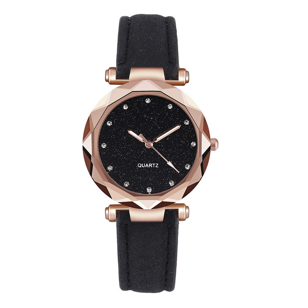 Fashion women's watchForeign Trade Popular Style Silver Pink Rhinestone Face Women's Watch Frosted Leather Watch Strap Women's Casual Trend Two-Piece Set Wrist Watch