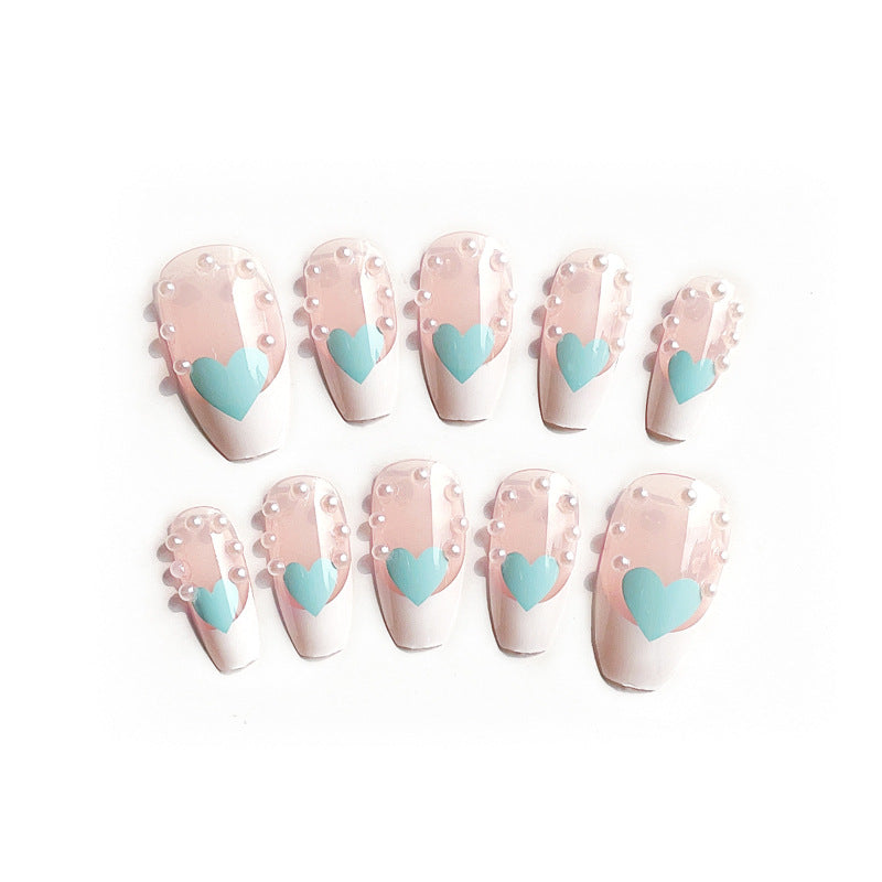 Fashion  nail Wear Nail Nail Stickers Nail Patch Fake Nails Detachable Pearl Peach Heart Nail Tip Nail Sticker X5