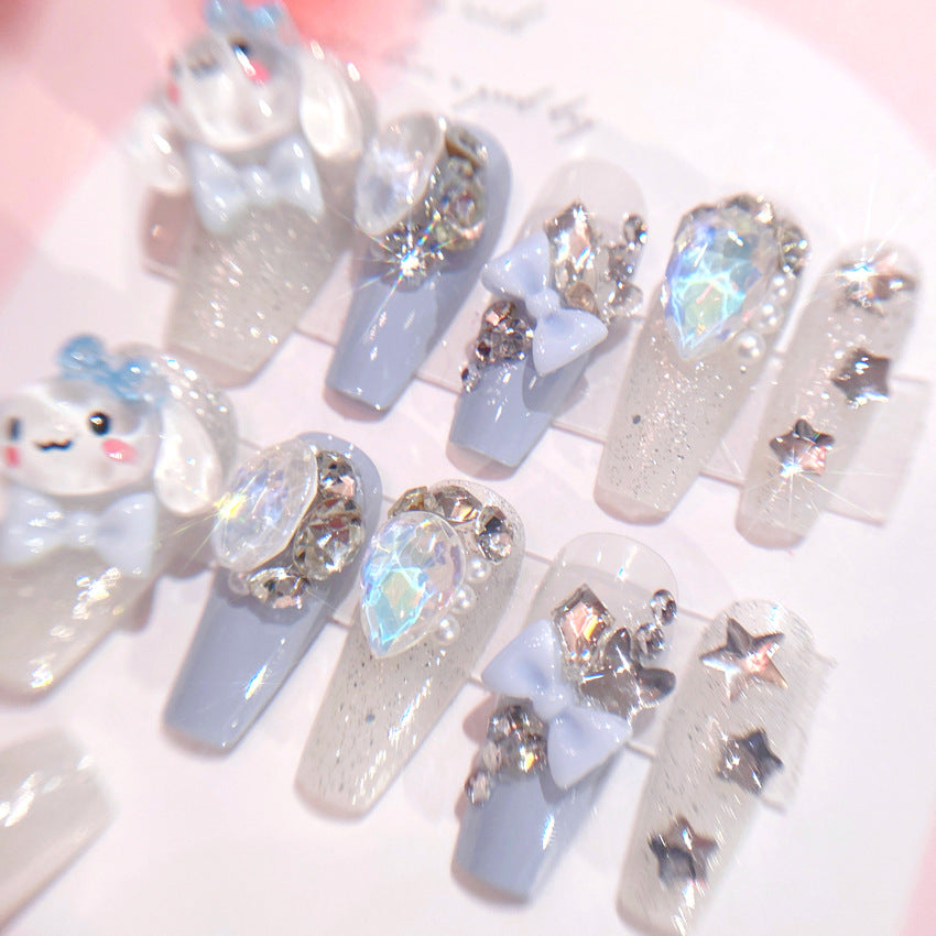 Fashion  nail Fake Nails Nail Stickers Student Cute Cinnamoroll Babycinnamoroll Bow Knot Wear Nail Beauty Nail Piece Handmade U18