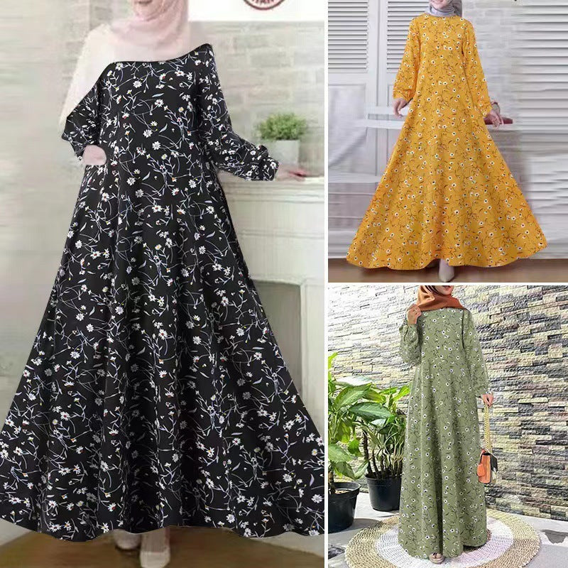 Fashion women's wear 2024Cross-Border New Arrival  plus Size Women's Robe Retro Dress Long Sleeve Loose Long Dress