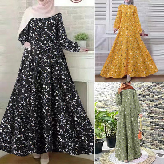 Fashion women's wear 2024Cross-Border New Arrival  plus Size Women's Robe Retro Dress Long Sleeve Loose Long Dress