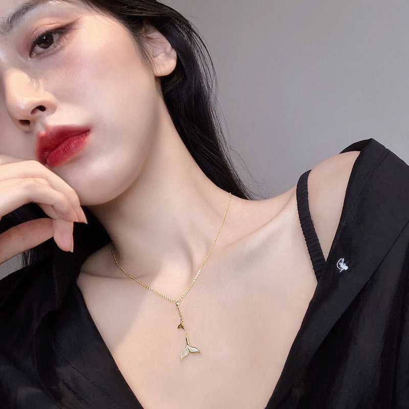 真金电镀鱼尾项链轻奢小众高级感锁骨链简约设计感百搭饰品批发女