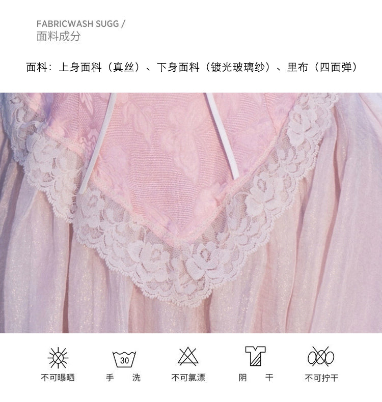 Fashion women's wear French Fried Street Tea Break Milk Sweet Escape Princess Dress Sweet Salt Pink Roses Pure Desire Beautiful Sling Dress