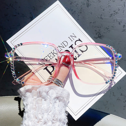 Women's fashion glasses新款水钻防蓝光辐射眼镜女抗疲劳眼睛素颜显瘦显脸光镜韩版潮