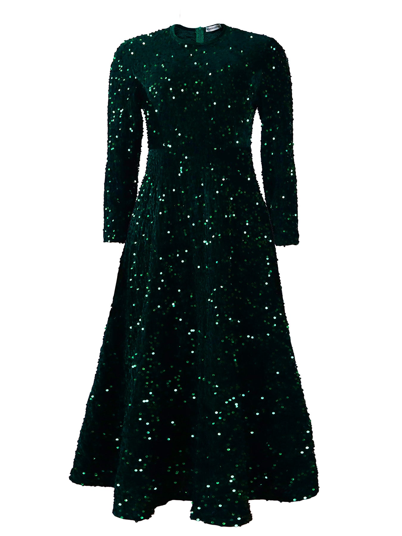 Fashion women's wear D469 Cross-Border New Arrival Women's round Neck Long Sleeve Pure Color Sequins High Waist Temperament Mid-Length Formal Dress European and American Style Dress
