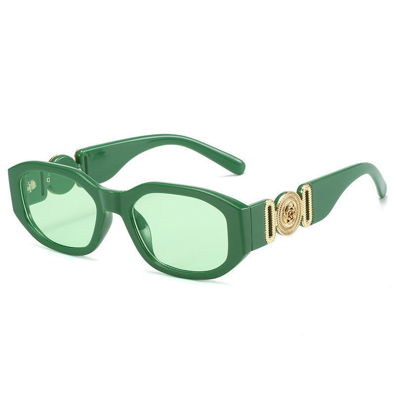 Women's fashion glasses 2024新款小方框太阳镜 欧美潮流人头同款多边形眼镜 个性花纹墨镜