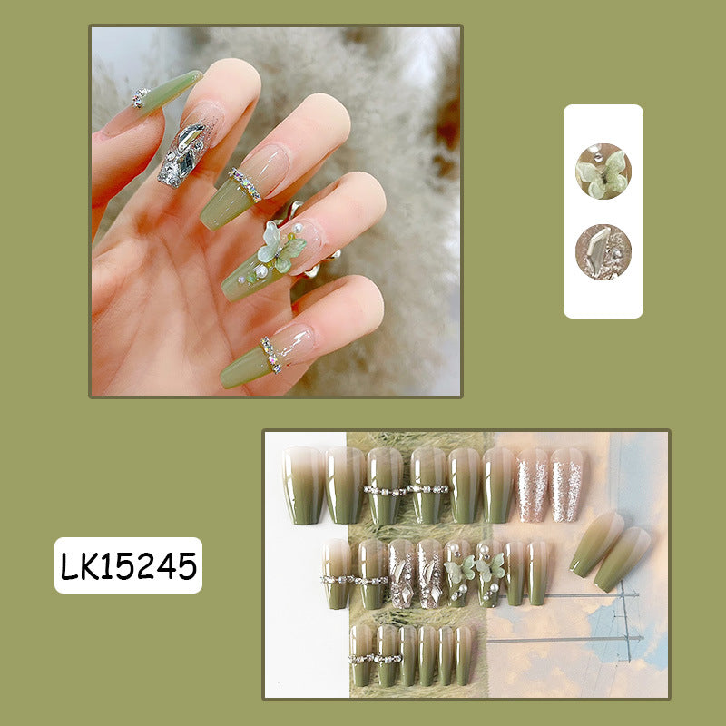 青提蝴蝶穿戴甲春夏指甲贴片温柔甲片半手工假指甲美甲贴片成品甲