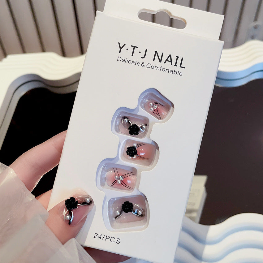 Fashion  nail New Black Camellia Pure Want to Wear Nail Flower Fake Nail Patch Removable Wear Nail Wholesale X80