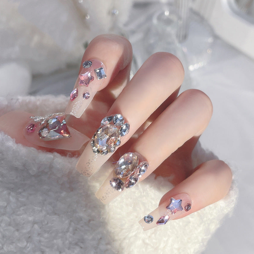 Fashion  nail New Nail Beauty Wear Nail Ins Advanced Pure Desire Wind Rhinestone Nail Patch Wear Nail Diamond Nail Stickers U6