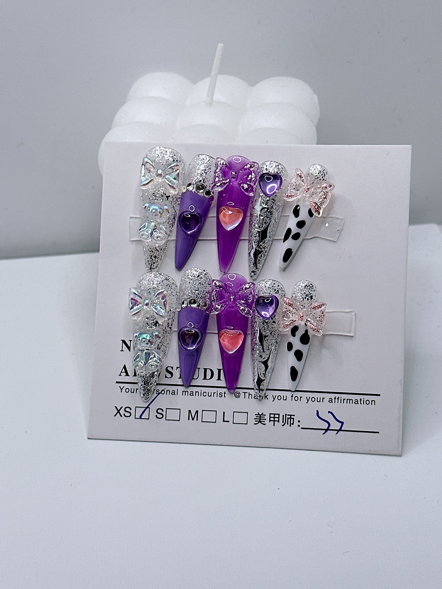 Handmade Wear Nail Ice Transparent Moisturizing Purple Girl Heart Japanese Sweet Nail Stickers Finished Product Wholesale