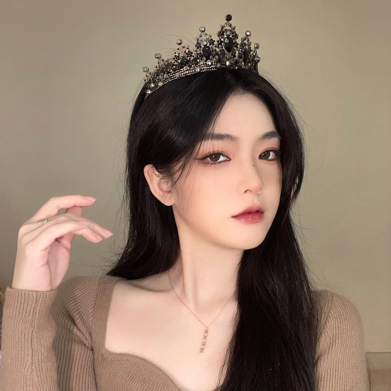 黑色新娘头饰婚纱皇冠水晶发箍公主头冠生日成人王冠高级感发饰女