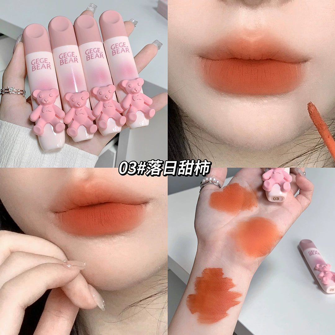 立体小熊口红唇釉丝绒哑光雾面口红防水不脱色柔雾唇釉