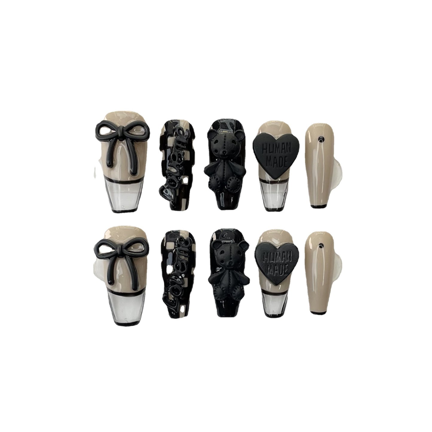 (reusable nail)【纯手工实拍】手工穿戴甲贴片棋盘格小熊爱心穿戴甲美甲可拆卸