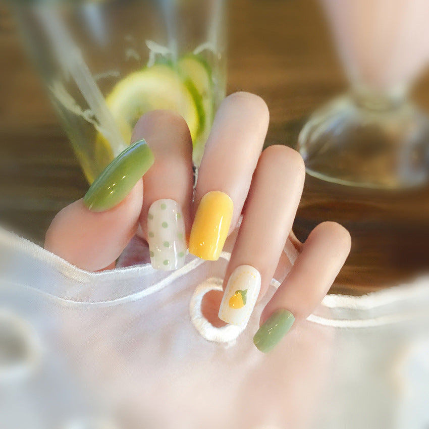 Fashion  nail Summer Lemon Net Red Fake Nail Patch Wear Armor Finished Product Nail Tip Nail Stickers Disassembly Nail Patch Y59