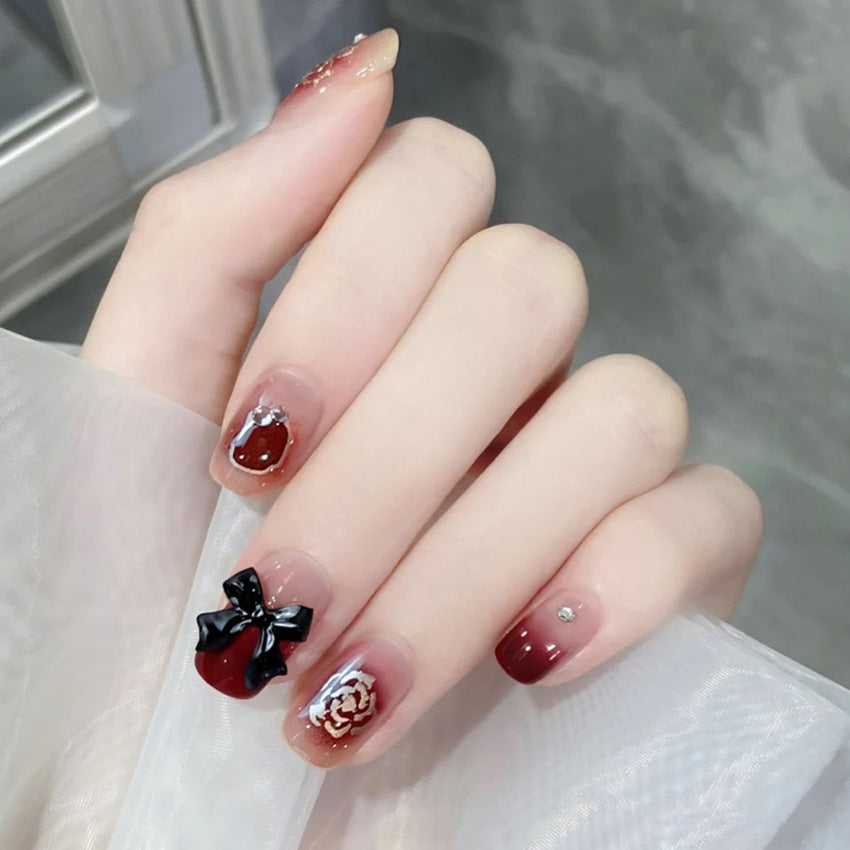 Fashion  nail Red with Golden Rose New Year Armor Flame Rose Wear Armor Ins Style Nail Sticker Finished A4