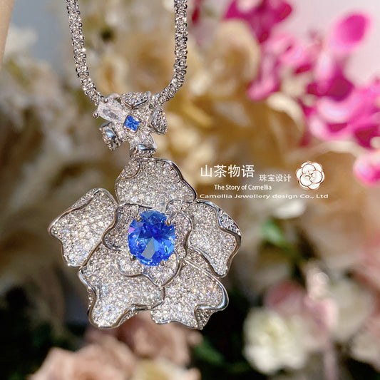 Camellia星河小众设计新款套装 镀金微镶绿松石梦幻蓝小鲸鱼项坠
