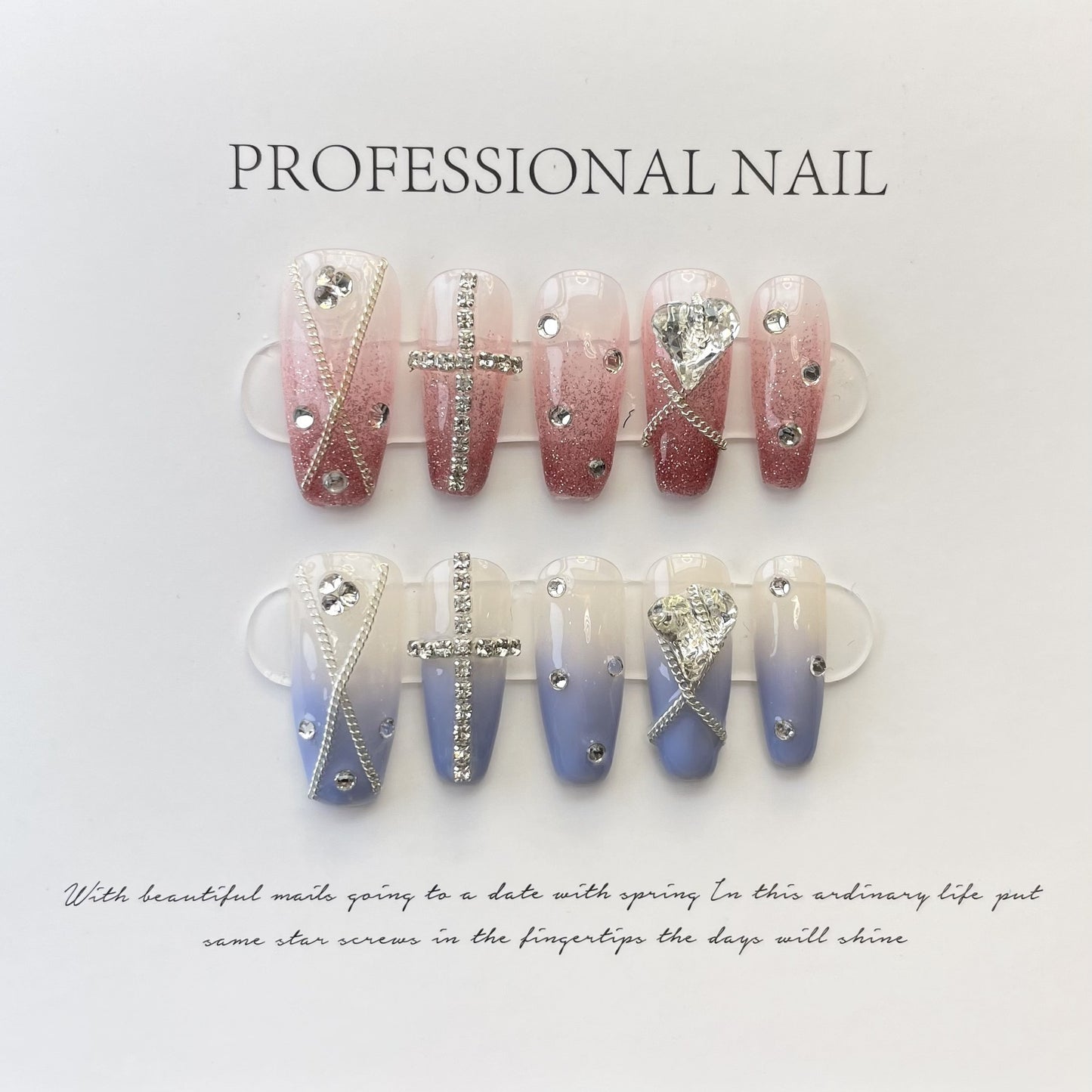 (reusable nail)初秋纯手工高级款钻球碎钻爆闪网红穿戴甲蝴蝶宝盒高品轻奢美甲