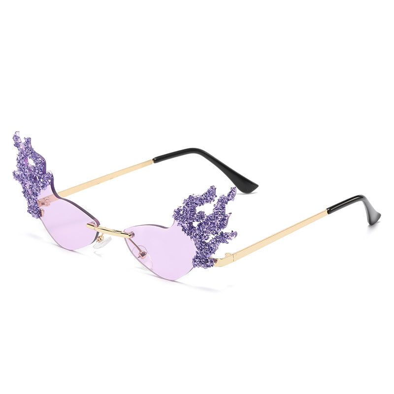Women's fashion glasses 跨境新款镶钻墨镜时尚潮流搞怪太阳镜网红舞台走秀散花款太阳眼镜