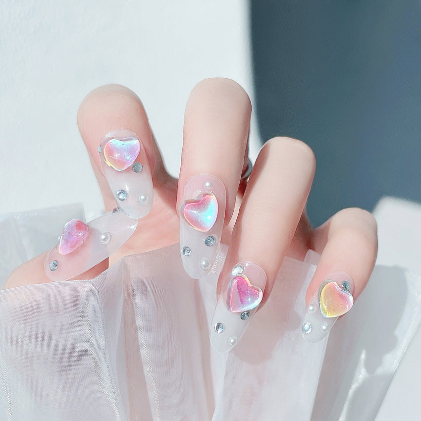Fashion  nail Pure Desire to Ice through Aurora Love Heart Wear Armor 24 Pieces Boxed Fake Nails Wholesale Magic Color Manicure X70