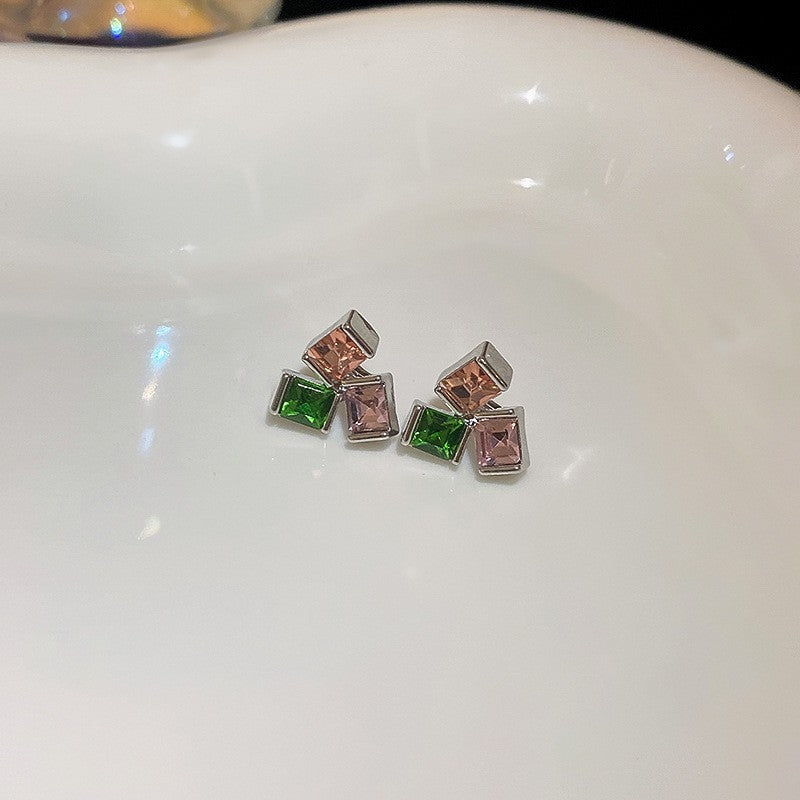 银针花朵弧面不规则珍珠耳环巴洛克复古气质锆石耳钉爱心网红耳饰