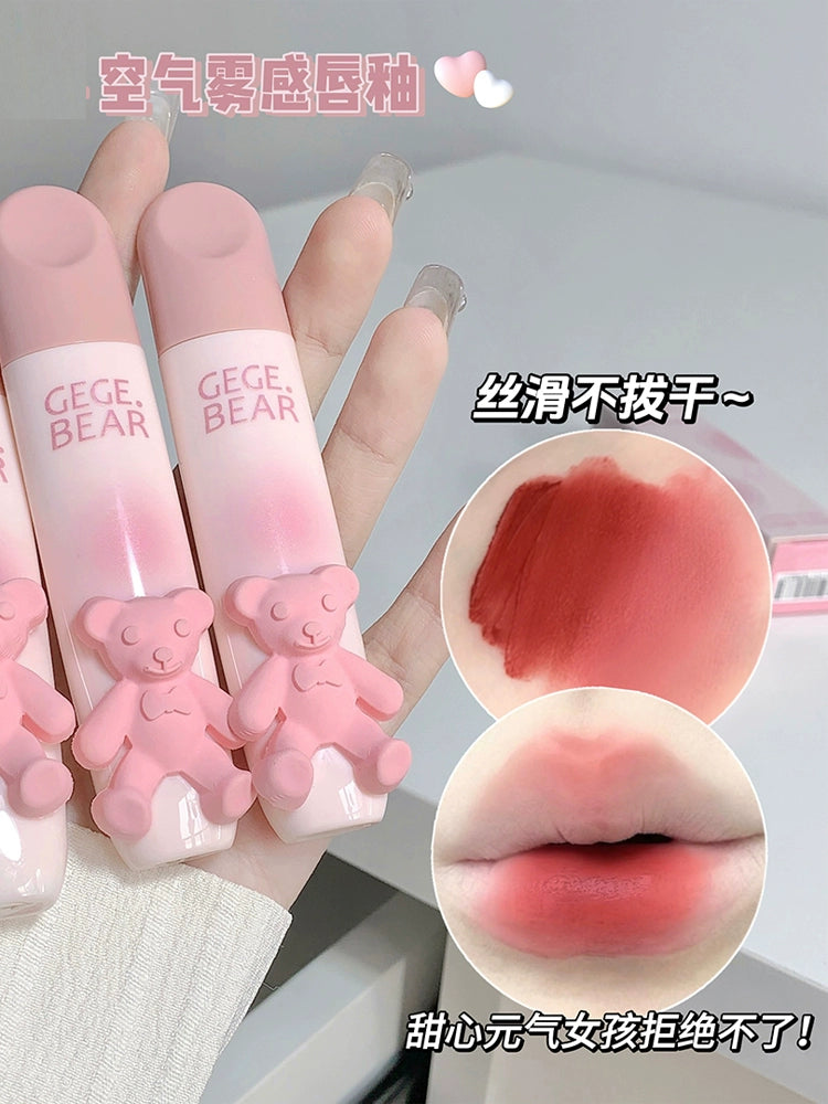 立体小熊口红唇釉丝绒哑光雾面口红防水不脱色柔雾唇釉