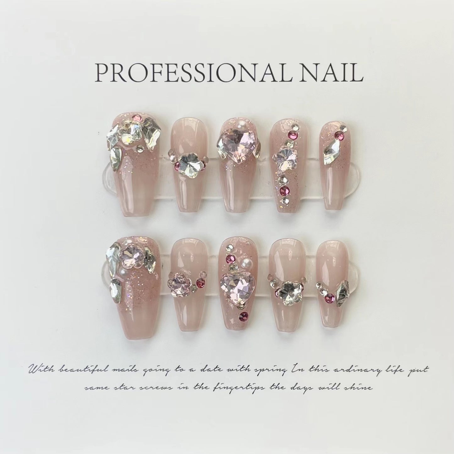(Hand-Made Nail) Dark Green Gatling Hand-Worn Nail New Dark Dark Green Cat's Eye Zircon Retro High-Grade Finished Product Nail Stickers