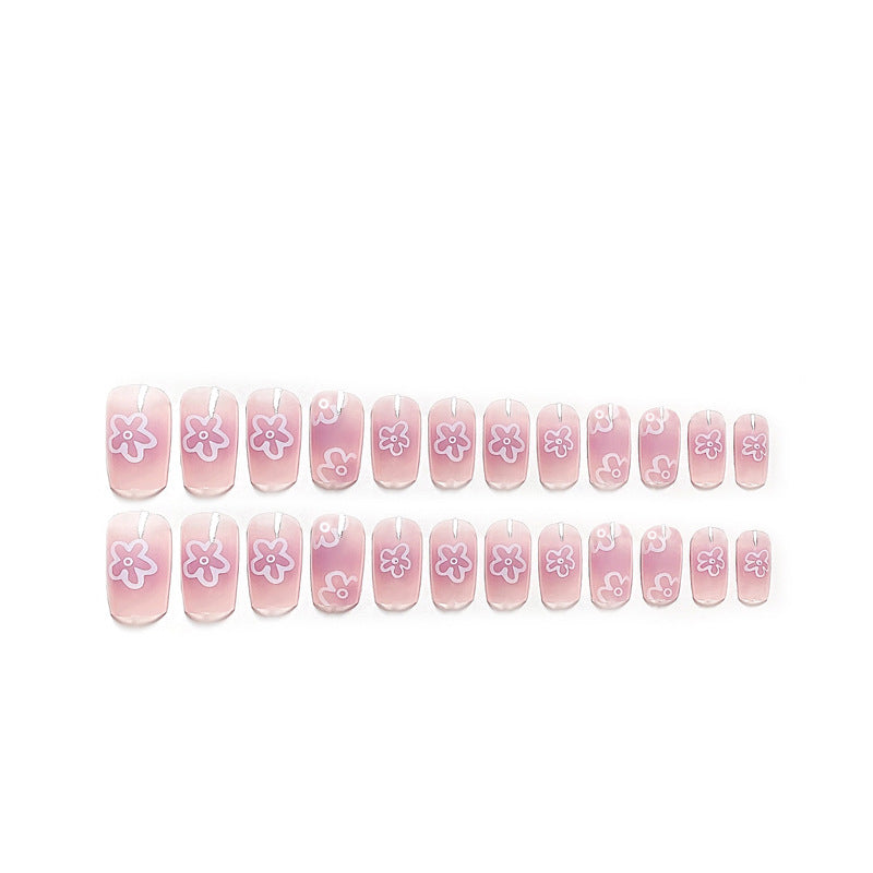 Fashion  nail Wearable Nail Sticker White Flower Wear Nail Polish Nail Shaped Piece Removable Nail Patch Finished Product Y25