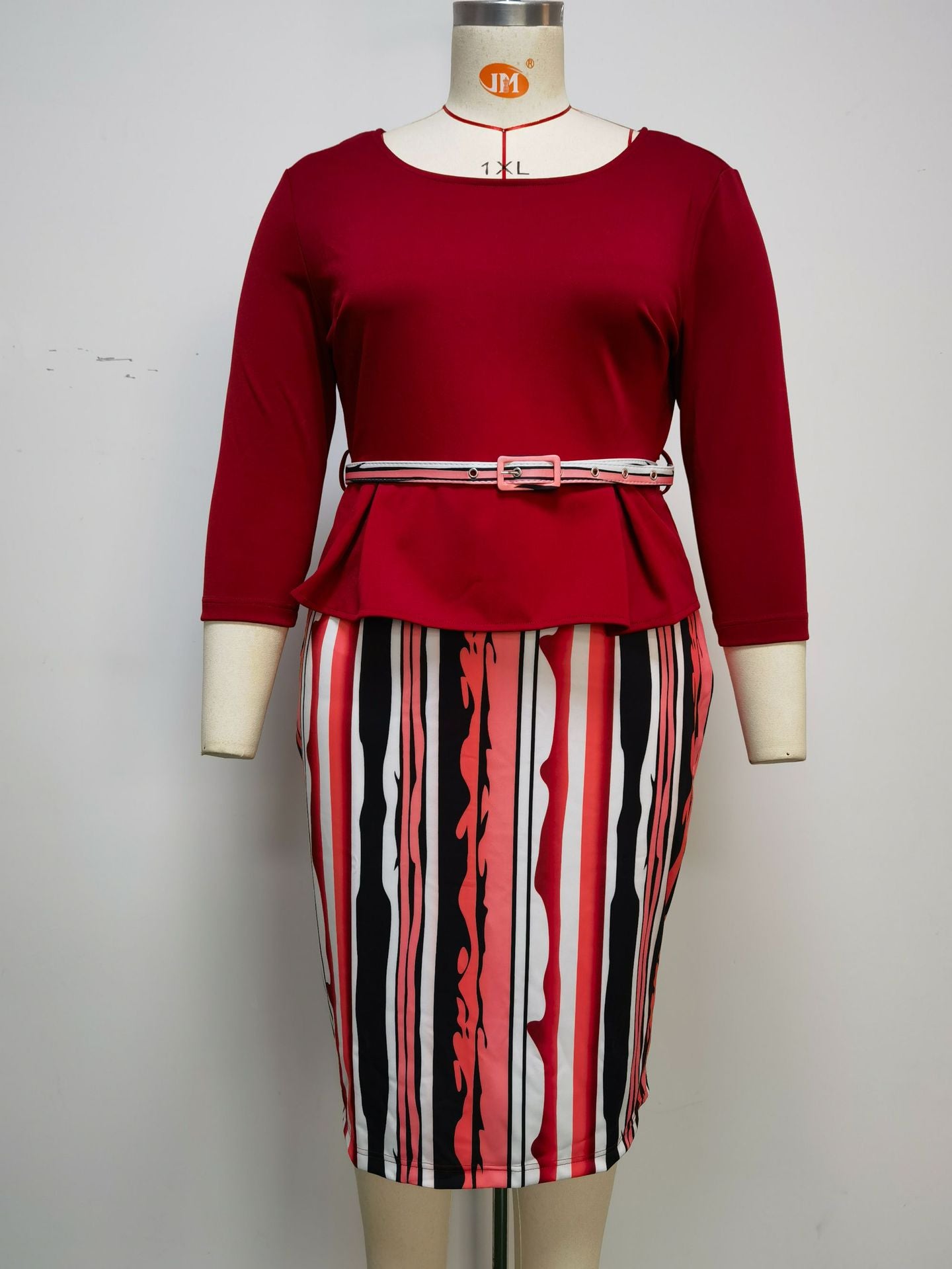 Fashion women's wear 2xl-6xl  plus Size Women's Clothing Sleeve Printing Color Contrast Dress Jx058