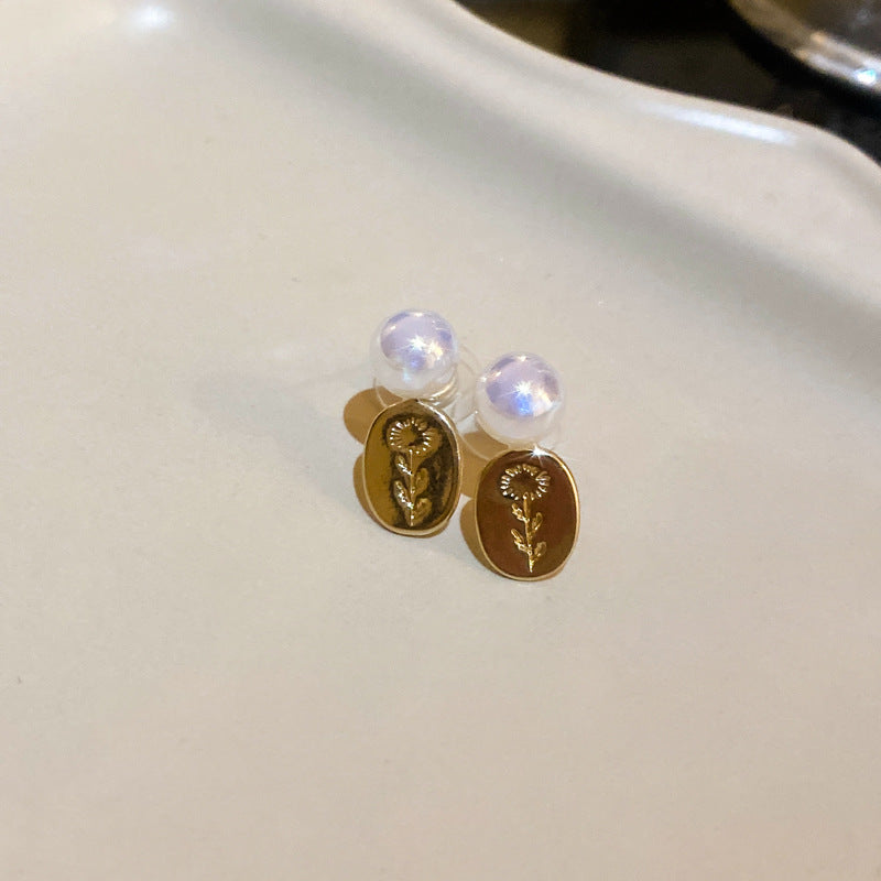 银针珍珠花朵耳坠小众复古气质设计感时尚耳环个性创意耳饰批发女