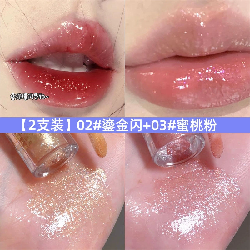 爆闪口红唇釉镜面唇彩细闪透明水光唇蜜亮片口红叠加唇露