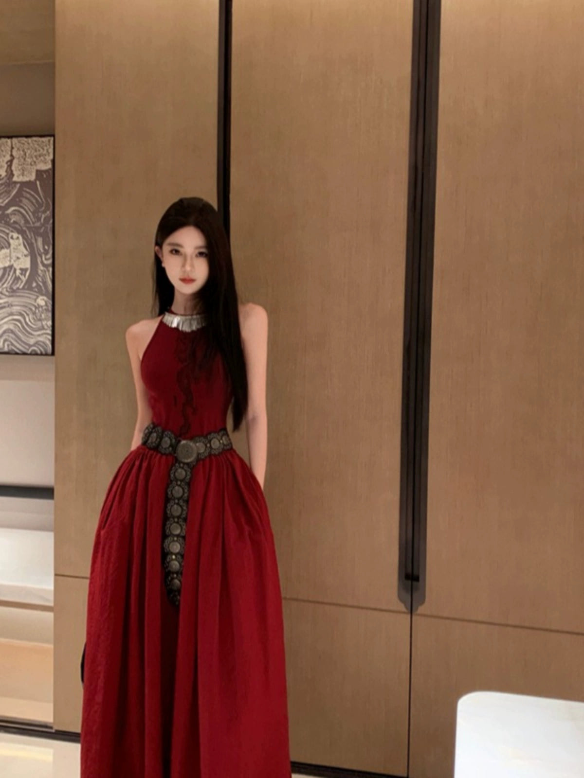 Fashion women's wear New Chinese Style Printed Sleeveless Dress Women's New Waist-Tight Elegant High-Grade Pettiskirt Autumn and Winter Formal Dress
