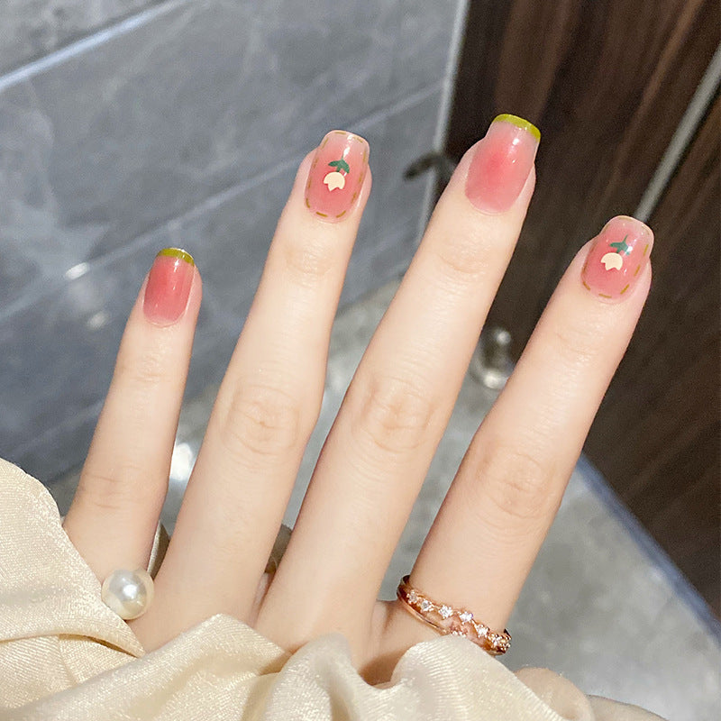 温柔花圃穿戴甲腮红晕染指甲贴片法式美甲片假指甲美甲贴成品甲片