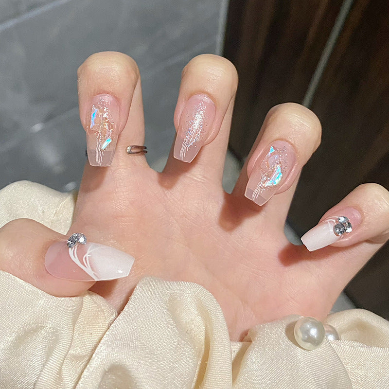 极光线条穿戴甲晕染美甲贴片闪粉指甲贴片假指甲穿戴美甲成品甲片